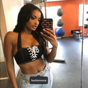 Black tie up halter crop top